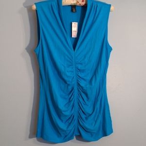 WHBM XL blue ruched front sleeveless
